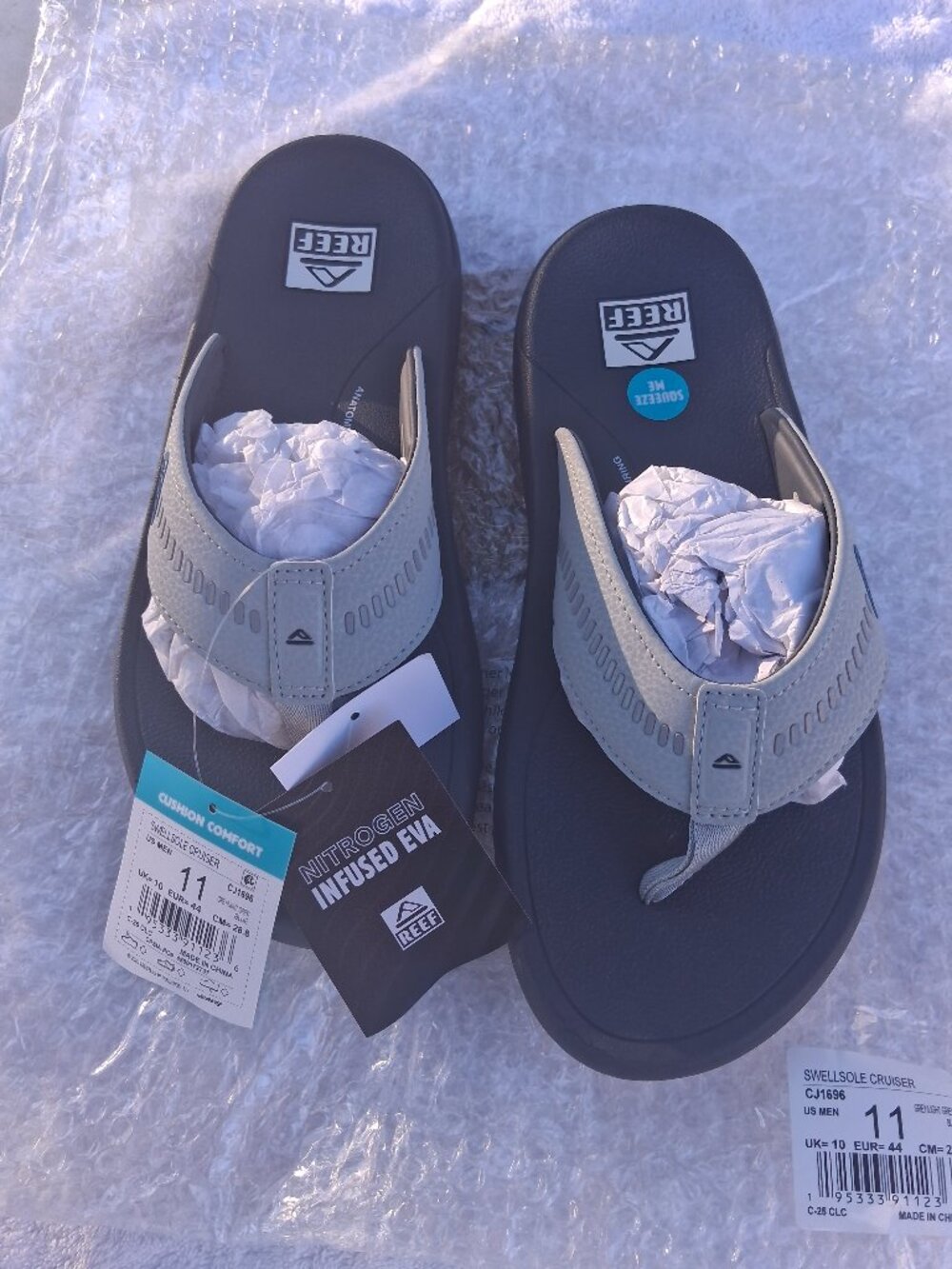 REEF SWELLSOLE CRUISER Mens Slides Sandals Size 11 Grey Blue CJ1696